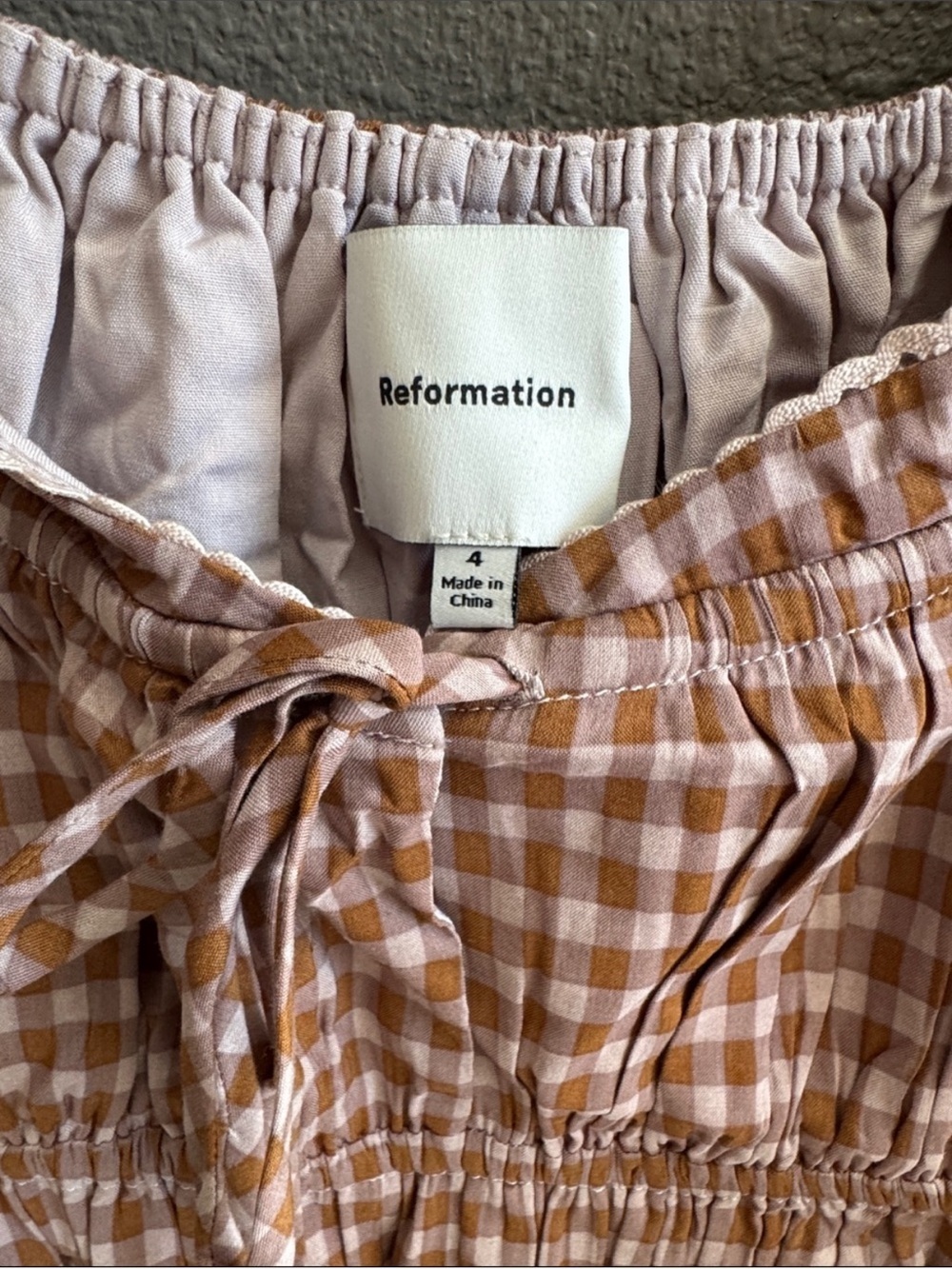 Reformation Rhett Midi Dress Smocked Gingham Midi Dress in Brown 4 - Picture 9 of 10